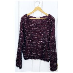 Made with Love size L pink purple lightweight eyelash knit shaggy fuzzy sweater